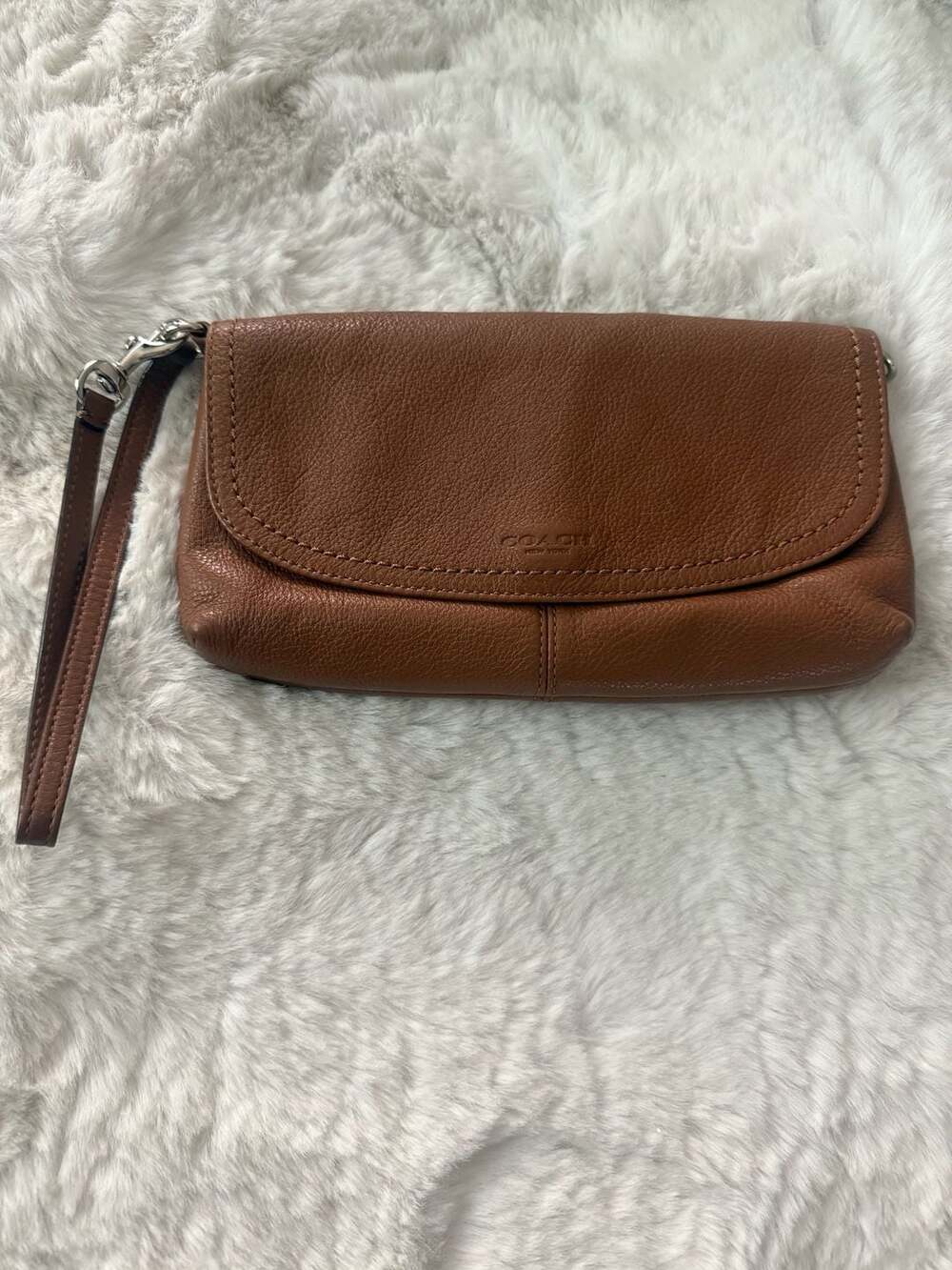 Coach Parker Leather Large Flap Wristlet F51821 Cognac Brown